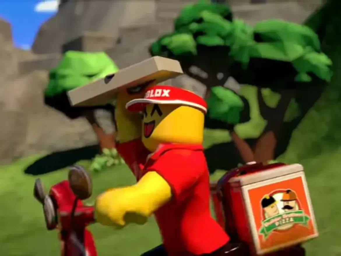avatar che consegna pizze nel gioco Roblox