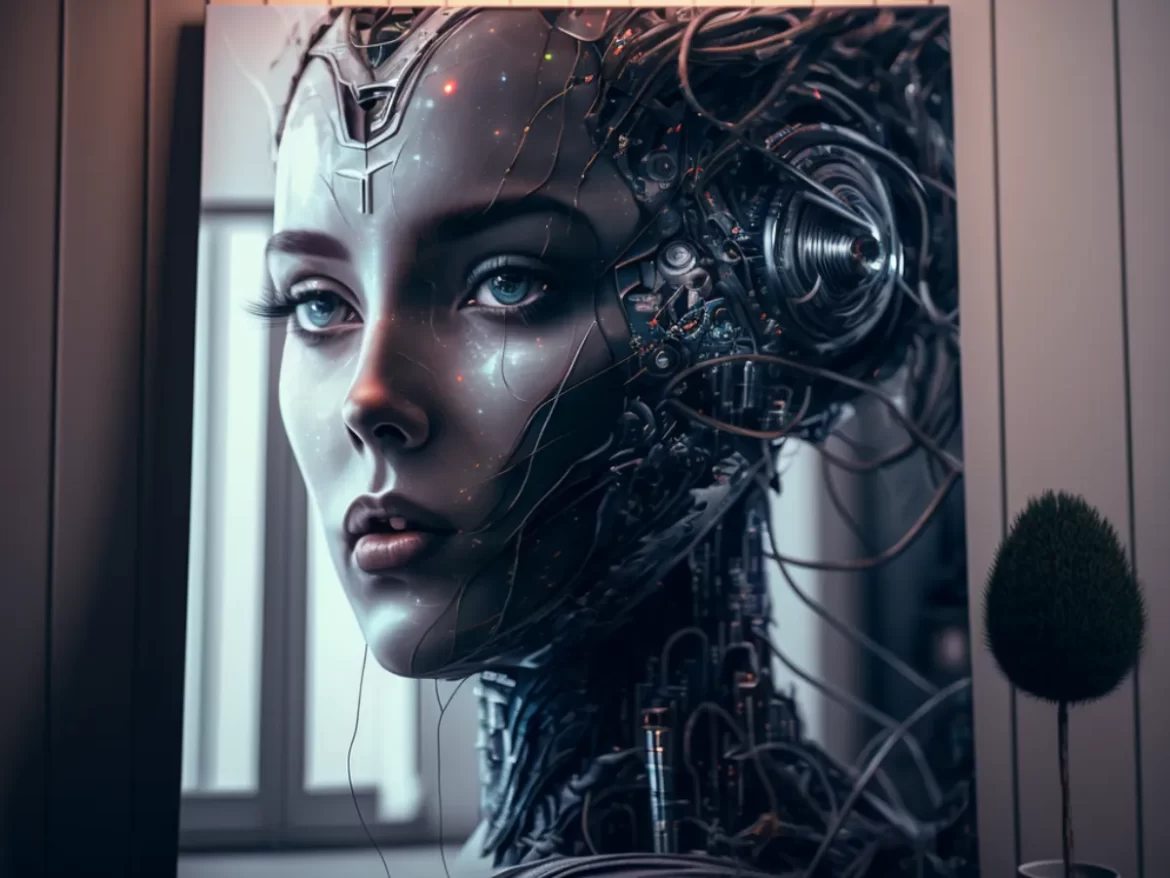 QUADRO DI UNA DONNA DEL METAVERSO IMMAGINE CREATA CON MIDJOURNEY